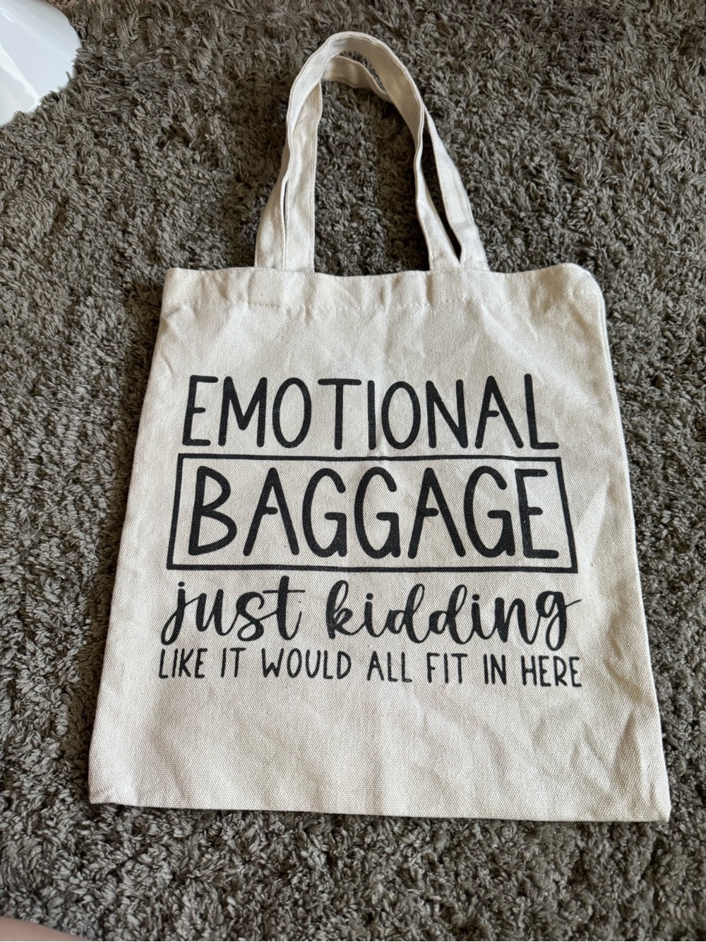 Funny "Emotional Baggage" Canvas Tote Bag - Cream / Black